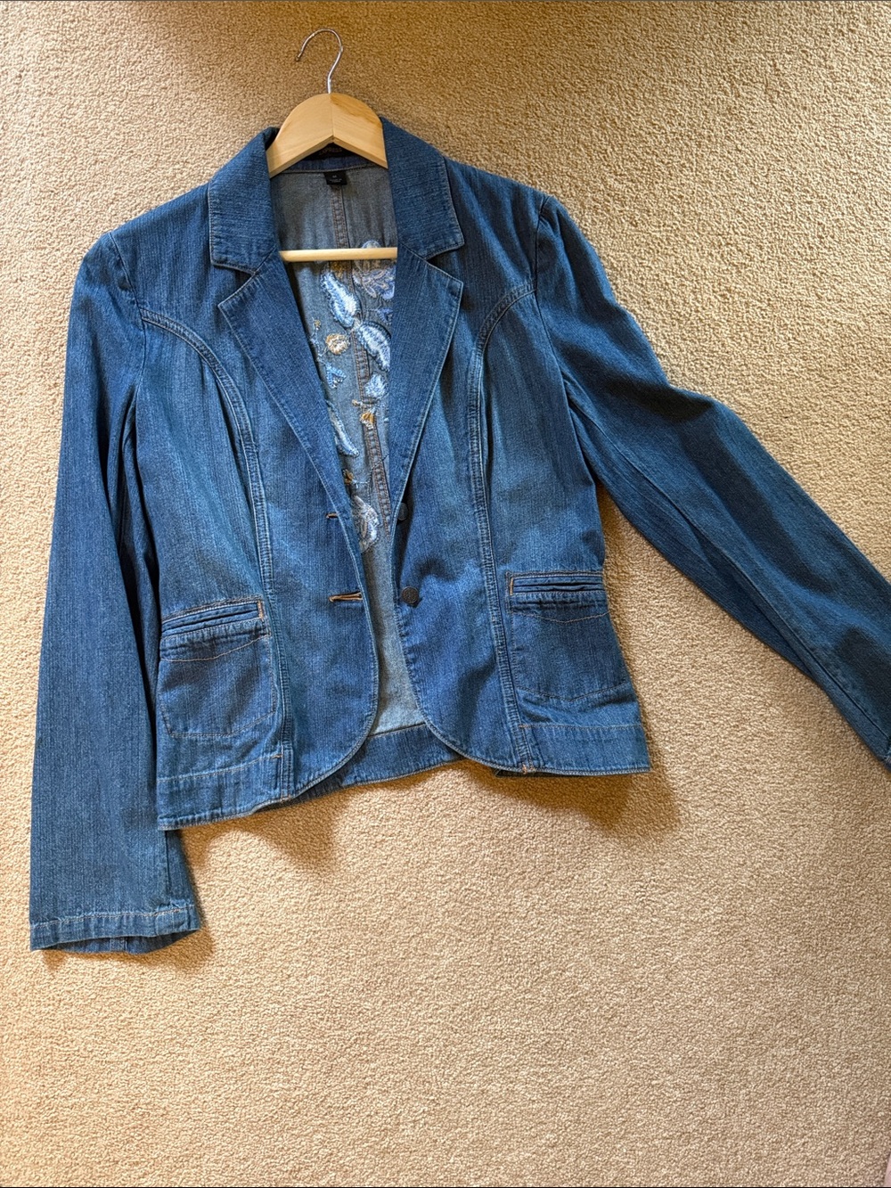 Express Womens Dark Blue Denim Blazer Jacket